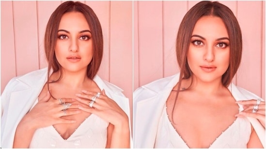 The dress if from designer Sameer Madan Autumn/Winter 2020 collection and is worth <span class='webrupee'>₹</span>23k. With minimal makeup and hair tucked inside the coat, Sonakshi accessorised her look with earrings of gems and silver rings.(Instagram/@aslisona)