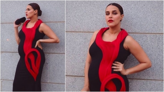 Last, but not least, this is one of her best maternity outfits. Neha looked classy and bold in this red and black red carpet gown by Gaurav Gupta.(Instagram/@nehadhupia)