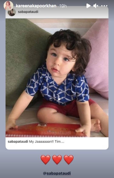 A screenshot of Kareena Kapoor's repost of Saba Ali Khan's picture. A screenshot of Kareena Kapoor's repost of Saba Ali Khan's picture.