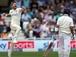England's James Anderson celebrates the dismissal of Indian skipper Virat Kohli