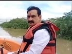 Madhya Pradesh home minister Narottam Mishra on visit to the flood-hit villages in Datia district. (ANI) Madhya Pradesh home minister Narottam Mishra on visit to the flood-hit villages in Datia district. (ANI)