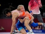 Sweden's Sofia Magdelana Mattsson competes with India's Vinesh Phogat during the women's 53kg Freestyle wrestling eights final match at the 2020 Summer Olympics.(AP) Sweden's Sofia Magdelana Mattsson competes with India's Vinesh Phogat during the women's 53kg Freestyle wrestling eights final match at the 2020 Summer Olympics.(AP)