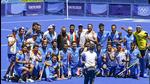 Indian players celebrating their victory over Germany in the men’s field hockey bronze medal match, at the 2020 Summer Olympics, in Tokyo on Thursday. India won 5-4. (PTI Photo) Indian players celebrating their victory over Germany in the men’s field hockey bronze medal match, at the 2020 Summer Olympics, in Tokyo on Thursday. India won 5-4. (PTI Photo)