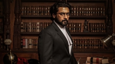 Suriya on the poster for Jai Bhim. Suriya on the poster for Jai Bhim.