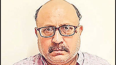 New Delhi: In this handout photo provided by Delhi Police, Delhi Police arrested freelance journalist Rajeev Sharma, who was allegedly found in possession of defence-related classified documents, in connection with a case, under the Official Secrets Act, yesterday, in New Delhi, Saturday, Sept. 19, 2020. (PTI Photo)(PTI19-09-2020_000125B) (PTI)