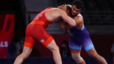 Wrestler Deepak Punia of India in action at the Tokyo Olympics (REUTERS)