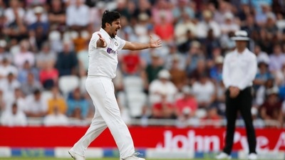 India's Shardul Thakur celebrates taking the wicket of England's Joe Root. (Action Images via Reuters)