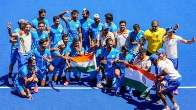 Tokyo: Indian players pose for group photographs as they celebrate their victory over Germany in the men's field hockey bronze medal match, at the 2020 Summer Olympics, in Tokyo, Thursday, Aug. 5, 2021. India won the match, 5-4. (PTI) Tokyo: Indian players pose for group photographs as they celebrate their victory over Germany in the men's field hockey bronze medal match, at the 2020 Summer Olympics, in Tokyo, Thursday, Aug. 5, 2021. India won the match, 5-4. (PTI)