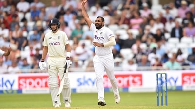 Mohammed Shami of India celebrates after getting Dan Lawrence of England out. (Getty Images) Mohammed Shami of India celebrates after getting Dan Lawrence of England out. (Getty Images)
