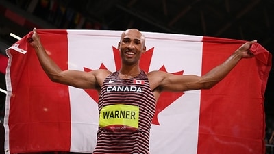 Damian Warner of Team Canada celebrates after winning the gold medal. (Getty Images) Damian Warner of Team Canada celebrates after winning the gold medal. (Getty Images)