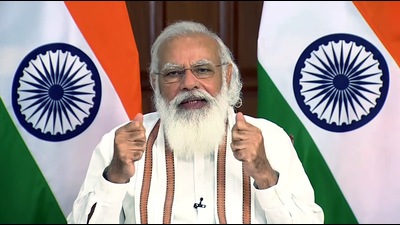 Prime Minister Narendra Modi interacts with beneficiaries of Pradhan Mantri Garib Kalyan Anna Yojana in Uttar Pradesh, via video conferencing, in New Delhi on Thursday. (ANI) Prime Minister Narendra Modi interacts with beneficiaries of Pradhan Mantri Garib Kalyan Anna Yojana in Uttar Pradesh, via video conferencing, in New Delhi on Thursday. (ANI)