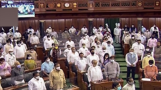 Parliamentarians in the Lok Sabha during the Monsoon Session of Parliament, in New Delhi, Wednesday, August 4, 2021. 