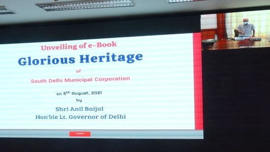 The e-book, which has photographs along with a small description and history of the site, was launched by lieutenant-governor Anil Baijal via video conferencing on Thursday.(Twitter/@OfficialSdmc) The e-book, which has photographs along with a small description and history of the site, was launched by lieutenant-governor Anil Baijal via video conferencing on Thursday.(Twitter/@OfficialSdmc)