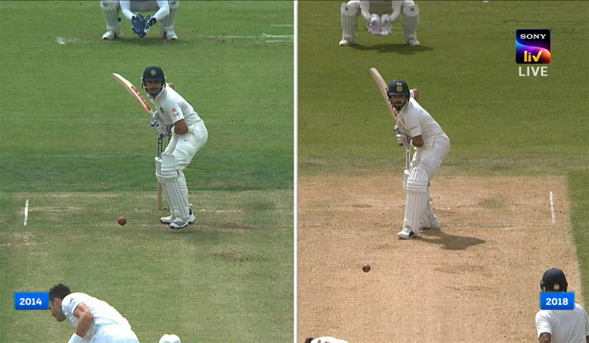 Virat Kohli in 2014 (L) and in 2018 (R) (SonyLiv Screengrab) Virat Kohli in 2014 (L) and in 2018 (R) (SonyLiv Screengrab)