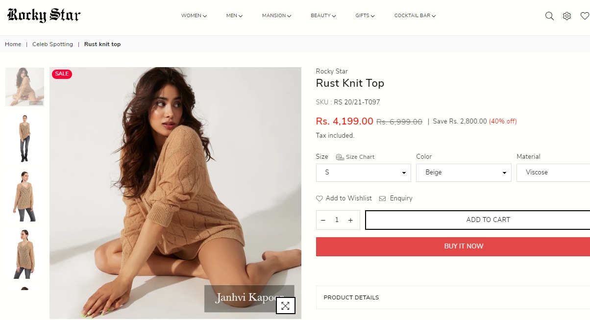 Janhvi Kapoor's beige knit top from Rocky Star(rockystarworld.com)