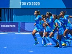 Indian players celebrate a goal against Britain during their women's field hockey bronze medal match.(PTI) Indian players celebrate a goal against Britain during their women's field hockey bronze medal match.(PTI)