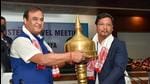 Meghalaya chief minister Conrad Sangma being felicitated by Assam chief minister Himanta Biswa Sarmah at a meeting on Assam -Meghalaya border in Guwahati on Friday. (PTI) Meghalaya chief minister Conrad Sangma being felicitated by Assam chief minister Himanta Biswa Sarmah at a meeting on Assam -Meghalaya border in Guwahati on Friday. (PTI)