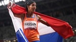 Sifan Hassan of Netherlands celebrates after winning the bronze medal in the Women's 1500m Final. (Getty Images) Sifan Hassan of Netherlands celebrates after winning the bronze medal in the Women's 1500m Final. (Getty Images)