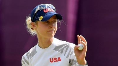 Tokyo 2020 Olympics - Golf - Women's Individual - Final - Round 3 - Kasumigaseki Country Club - Kawagoe, Saitama, Japan - August 6, 2021. Nelly Korda of the United States gestures as she finishes her round. REUTERS/Toby Melville (REUTERS)