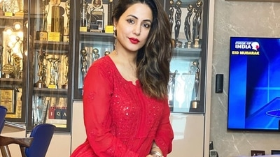 Hina Khan completed her Eid look with silver jewellery on her hands, fingers, ears and nose and gave herself a very ethnic look with her kohl lined eyes and bright red lip. (Instagram) Hina Khan completed her Eid look with silver jewellery on her hands, fingers, ears and nose and gave herself a very ethnic look with her kohl lined eyes and bright red lip. (Instagram)