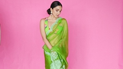 On another occasion, Kiara opted for a delicately embroidered green saree. (Instagram) On another occasion, Kiara opted for a delicately embroidered green saree. (Instagram)