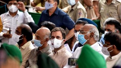Congress leader Rahul Gandhi along with other leaders of Opposition at Jantar Mantar, in New Delhi on Friday, August 6. (ANI)