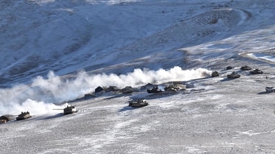 As part of the disengagement process, both armies have dismantled temporary structures erected by them along with allied infrastructure, with the actions being mutually verified. In picture - Tanks pull back from the banks of Pangong Tso lake region in Ladakh. (AP) As part of the disengagement process, both armies have dismantled temporary structures erected by them along with allied infrastructure, with the actions being mutually verified. In picture - Tanks pull back from the banks of Pangong Tso lake region in Ladakh. (AP)