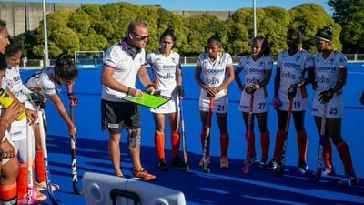 Sjoerd Marijne with India hockey team players