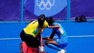 India goalkeeper Savita (11) kneels on the field after losing their women's field hockey bronze medal match against Britain at the 2020 Summer Olympics, Friday, Aug. 6, 2021, in Tokyo, Japan. Britain won 4-3. (AP Photo/John Minchillo) (AP) India goalkeeper Savita (11) kneels on the field after losing their women's field hockey bronze medal match against Britain at the 2020 Summer Olympics, Friday, Aug. 6, 2021, in Tokyo, Japan. Britain won 4-3. (AP Photo/John Minchillo) (AP)