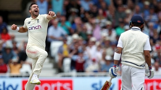 England's James Anderson celebrates the dismissal of Indian skipper Virat Kohli. (ANI Photo) England's James Anderson celebrates the dismissal of Indian skipper Virat Kohli. (ANI Photo)