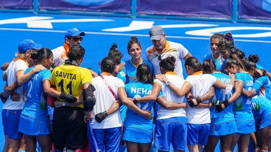 Tokyo: Indian players huddle after losing their women's field hockey bronze medal match against Great Britain, at the 2020 Summer Olympics, in Tokyo, Friday, Aug. 6, 2021. India lost the match 3-4. (PTI Photo/Gurinder Osan) (PTI08_06_2021_000055B)(PTI)