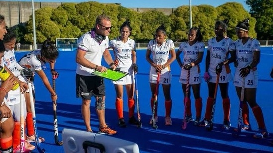 Sjoerd Marijne with India hockey team players