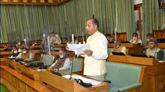 Shimla, Himachal Pradesh, India August 06: Chief minister Jai Ram Thakur addressing the assembly during Himachal Pradesh vidhan sabha monsoon session, Shimla on Friday, August 06 2021. HT Photo / Himachal PR (Representative Image/HT)