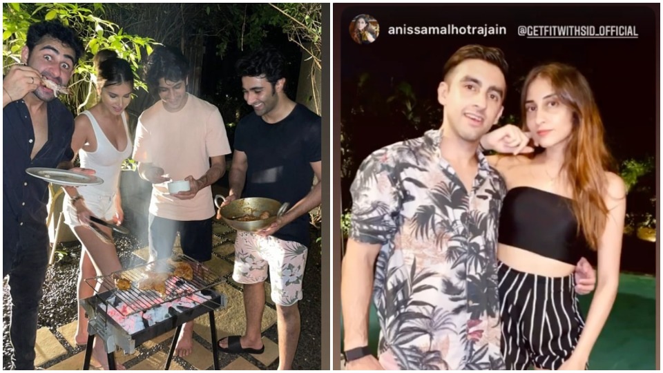 Aadar Jain and friend at the party.