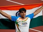 Tokyo 2020 Olympics - Athletics - Men's Javelin Throw - Final - Olympic Stadium, Tokyo, Japan - August 7, 2021. Neeraj Chopra of India celebrates after winning gold