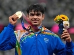 Tokyo: Gold medalist Neeraj Chopra, of India, poses during the medal ceremony for the men's javelin throw at the 2020 Summer Olympics, Saturday, Aug. 7, 2021, in Tokyo.(AP) Tokyo: Gold medalist Neeraj Chopra, of India, poses during the medal ceremony for the men's javelin throw at the 2020 Summer Olympics, Saturday, Aug. 7, 2021, in Tokyo.(AP)