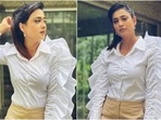 Shweta Tiwari in classic white blouse and beige pants shows how to wear statement sleeves(Instagram/@shweta.tiwari) Shweta Tiwari in classic white blouse and beige pants shows how to wear statement sleeves(Instagram/@shweta.tiwari)