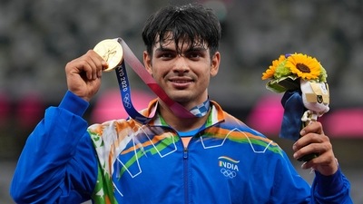 Tokyo: Gold medalist Neeraj Chopra, of India, poses during the medal ceremony for the men's javelin throw at the 2020 Summer Olympics, Saturday, Aug. 7, 2021, in Tokyo. (AP) Tokyo: Gold medalist Neeraj Chopra, of India, poses during the medal ceremony for the men's javelin throw at the 2020 Summer Olympics, Saturday, Aug. 7, 2021, in Tokyo. (AP)
