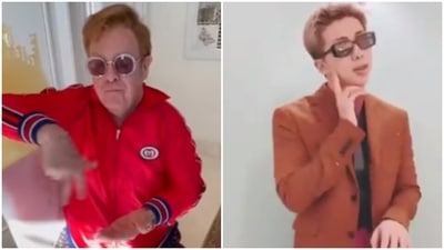Elton John and BTS leader RM performing Permission To Dance. Elton John and BTS leader RM performing Permission To Dance.