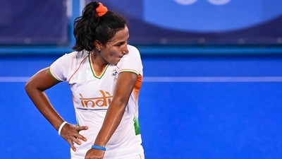 India's Rani Rampal reacts after losing 1-2 against Argentina during women's field hockey semifinal match. (PTI)