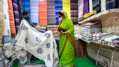 The Union ministry of textiles will be celebrating National Handloom Day this year with a national level handloom expo at Dilli Haat in the national capital. (PTI Photo/ Kamal Singh) (PTI) The Union ministry of textiles will be celebrating National Handloom Day this year with a national level handloom expo at Dilli Haat in the national capital. (PTI Photo/ Kamal Singh) (PTI)