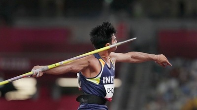 Tokyo: India's Neeraj Chopra competes in the final of the men's javelin throw event at the 2020 Summer Olympics, in Tokyo, Saturday, Aug. 7, 2021. Chopra became the first to win Athletics Gold for India ever. (PTI Photo/Gurinder Osan)(PTI08_07_2021_000234A) (PTI) Tokyo: India's Neeraj Chopra competes in the final of the men's javelin throw event at the 2020 Summer Olympics, in Tokyo, Saturday, Aug. 7, 2021. Chopra became the first to win Athletics Gold for India ever. (PTI Photo/Gurinder Osan)(PTI08_07_2021_000234A) (PTI)