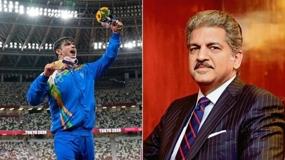 Neeraj Chopra (L) and Anand Mahindra (R) (HT Collage)