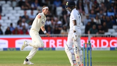 KL Rahul got off to a wonderful start, scoring six boundaries to get to 26 before edging Stuart Broad to the keeper. (Getty) KL Rahul got off to a wonderful start, scoring six boundaries to get to 26 before edging Stuart Broad to the keeper. (Getty)