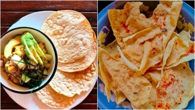 Totopos – Fried Papad: Just like the Indian fried papad, Totopos are also flat and crunchy. It can be fried or baked and is topped with vegetables and sauces.  (Instagram/@gudomagazine/@a_chick_foodie)
