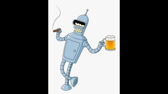 Bender smokes, drinks, has porn in his RAM and will occasionally gamble. But he’s a good bot, the kind we need more of (Fox) Bender smokes, drinks, has porn in his RAM and will occasionally gamble. But he’s a good bot, the kind we need more of (Fox)