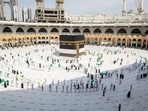 Pilgrims keeping social distance perform their Umrah in the Grand Mosque during the annual Haj pilgrimage in the holy city of Mecca, in Saudi Arabia. 
