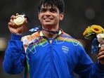Indian Javelin thrower Neeraj Chopra wins the first gold medal at the Tokyo2020 Olympics, in Tokyo on Saturday.(ANI Photo) Indian Javelin thrower Neeraj Chopra wins the first gold medal at the Tokyo2020 Olympics, in Tokyo on Saturday.(ANI Photo)