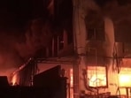 The fire at a private factory in Noida's Sector 63. (ANI) 