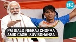 PM Modi dials Neeraj Chopra after Olympic success; rewards rain for golden throw PM Modi dials Neeraj Chopra after Olympic success; rewards rain for golden throw